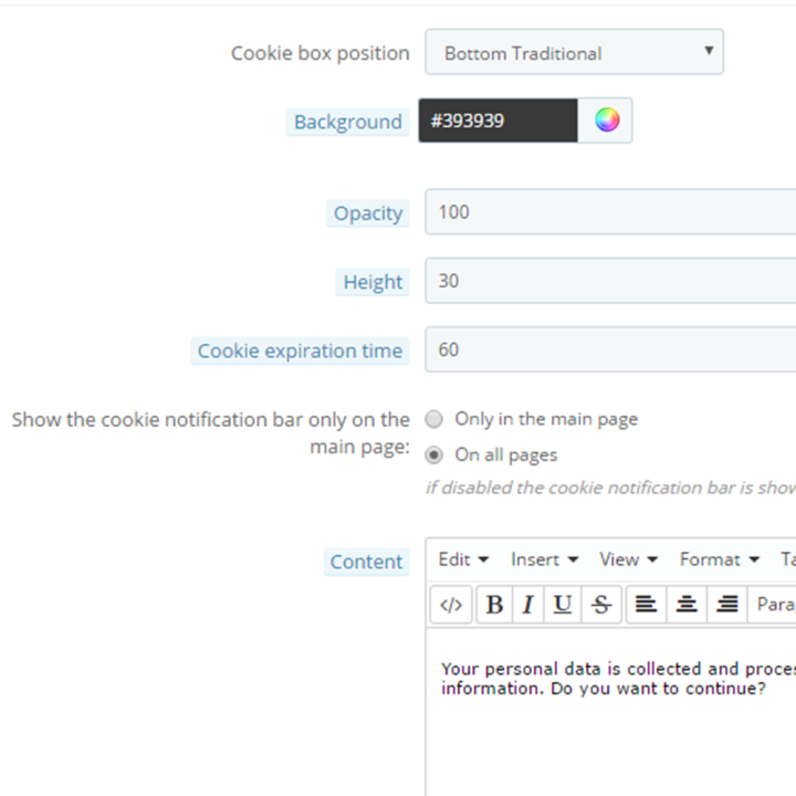 Prestashop EU Cookie Law Notification Box