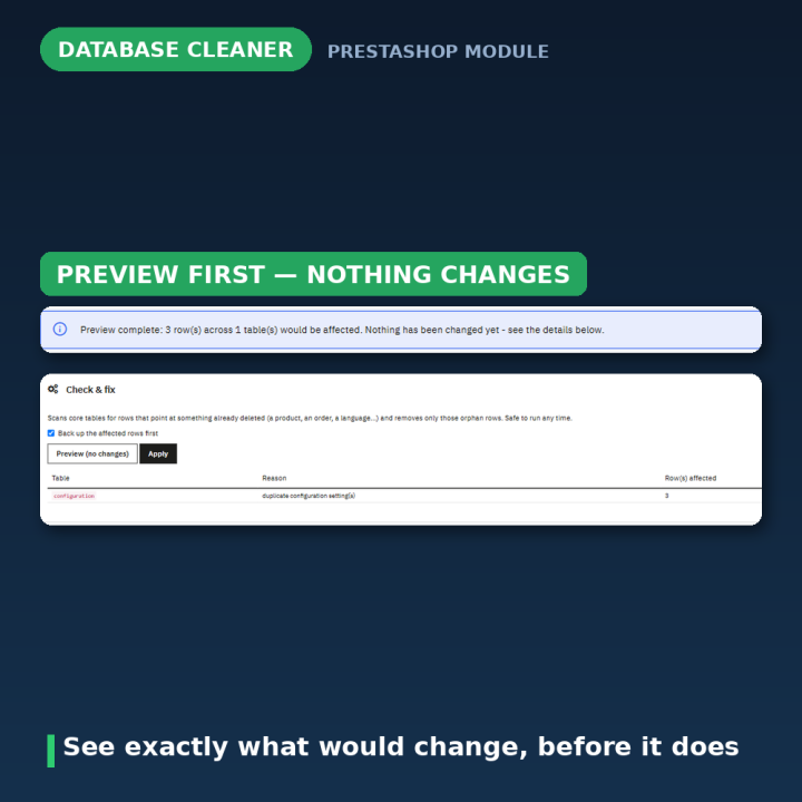 Modulo PrestaShop Pulizia Database - Backup, Anteprima, Cron