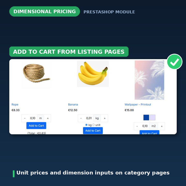 Module PrestaShop Prix par Surface, Volume, Longueur et Poids