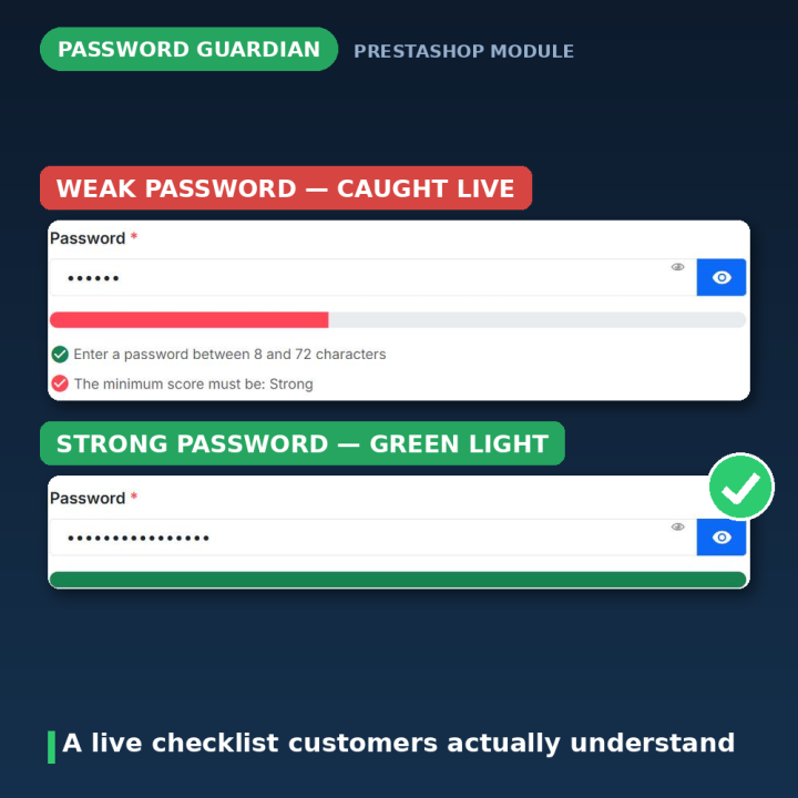 PrestaShop Strong Password Module - Strength Meter & Rules