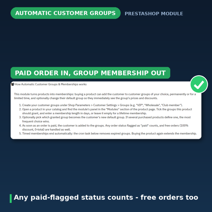 Grupos de clientes automáticos PrestaShop - Membresías
