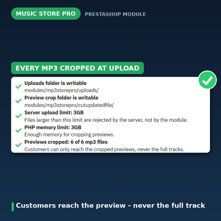 Módulo Música PrestaShop - Vistas Previas MP3 y Venta de Pistas