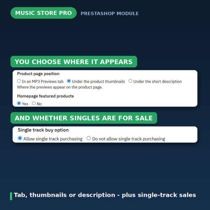 Modulo Music Store PrestaShop - Anteprime MP3 e Vendita Brani