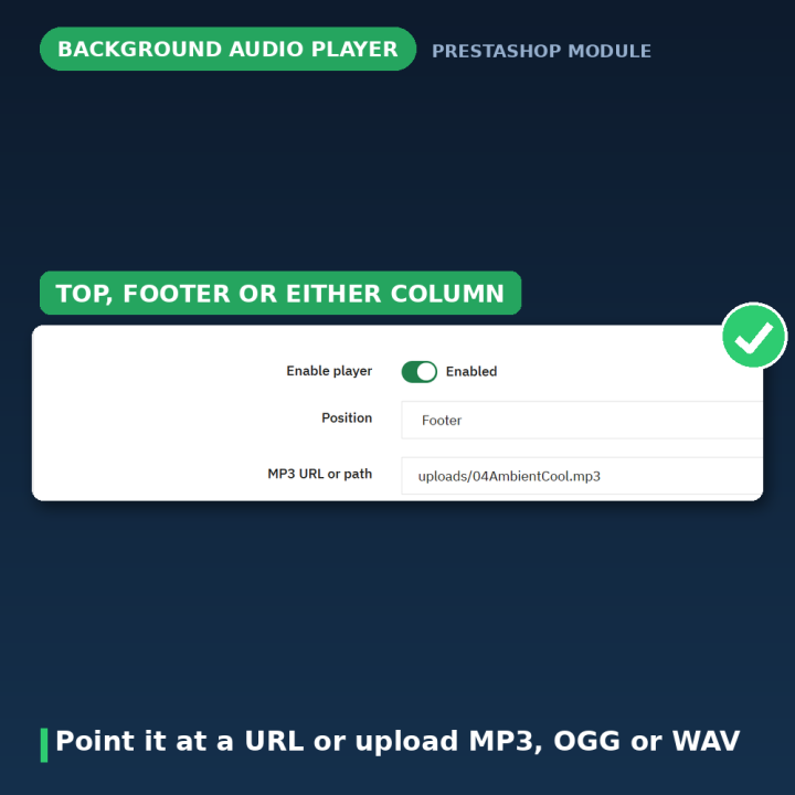 PrestaShop Achtergrondmuziek Module - HTML5 Audiospeler