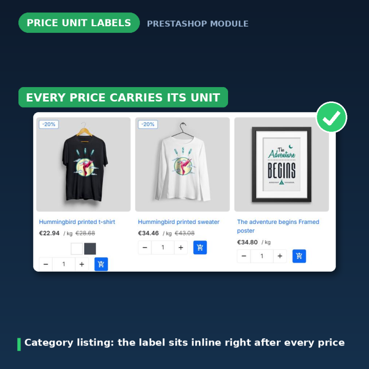 PrestaShop Price Unit Labels - Per Kg, Litre, Piece
