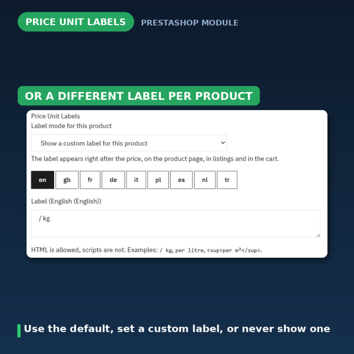 PrestaShop etykiety jednostek ceny - za kg, za litr, za sztukę