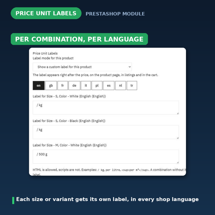 PrestaShop etykiety jednostek ceny - za kg, za litr, za sztukę