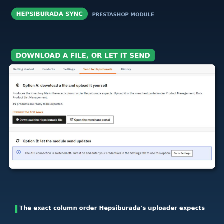 Module Hepsiburada PrestaShop - Sync stock et prix
