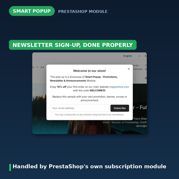 PrestaShop Popup Modülü - Promosyon, Duyuru ve Bülten Kaydı