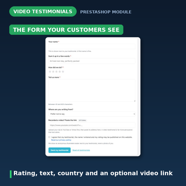 PrestaShop Video Testimonials - Customer Reviews Slider