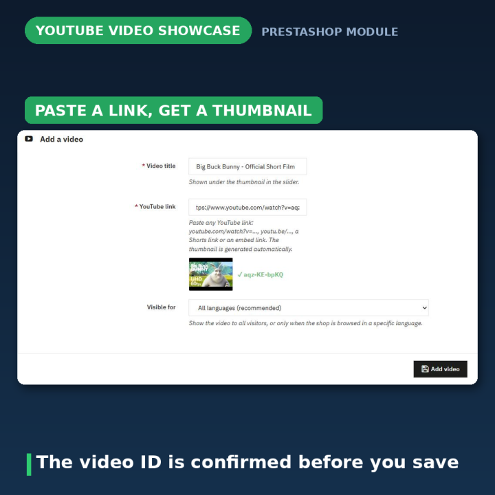 Slider vidéo YouTube PrestaShop - Lightbox et vignettes