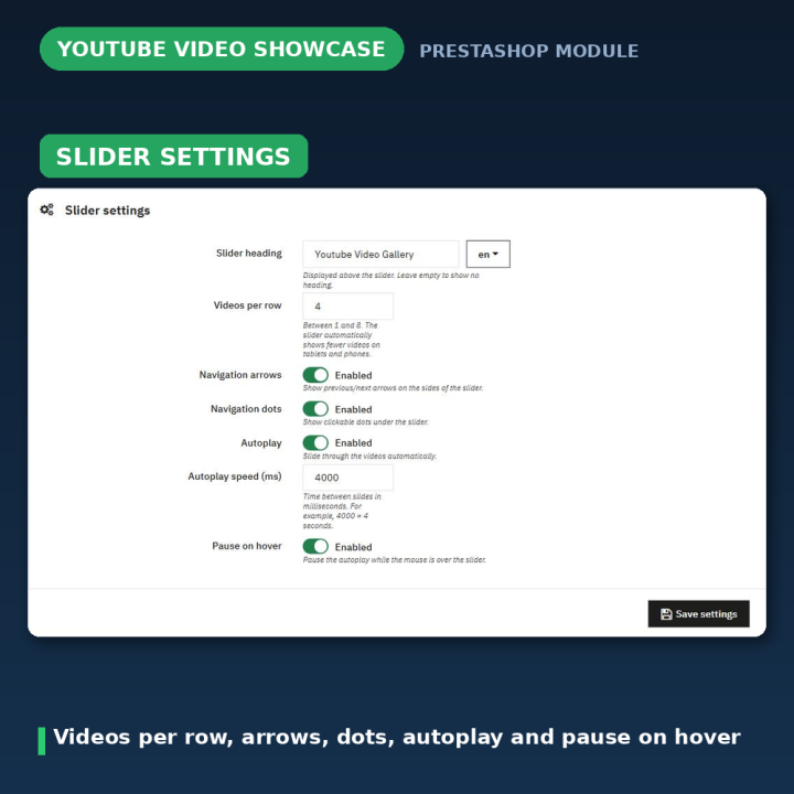Slider vidéo YouTube PrestaShop - Lightbox et vignettes