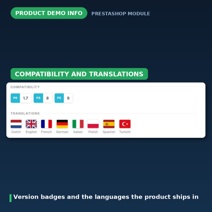 PrestaShop Product Demo Info - Compatibility and Demo Links