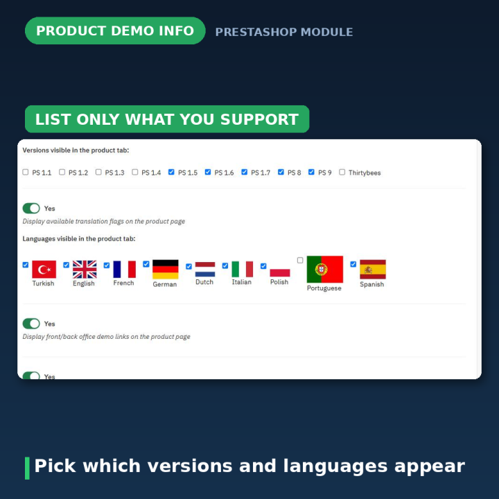 PrestaShop Product Demo Info - Compatibility and Demo Links