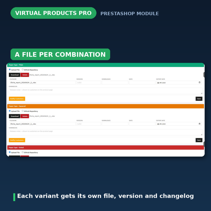 Produits virtuels PrestaShop - Fichier par déclinaison