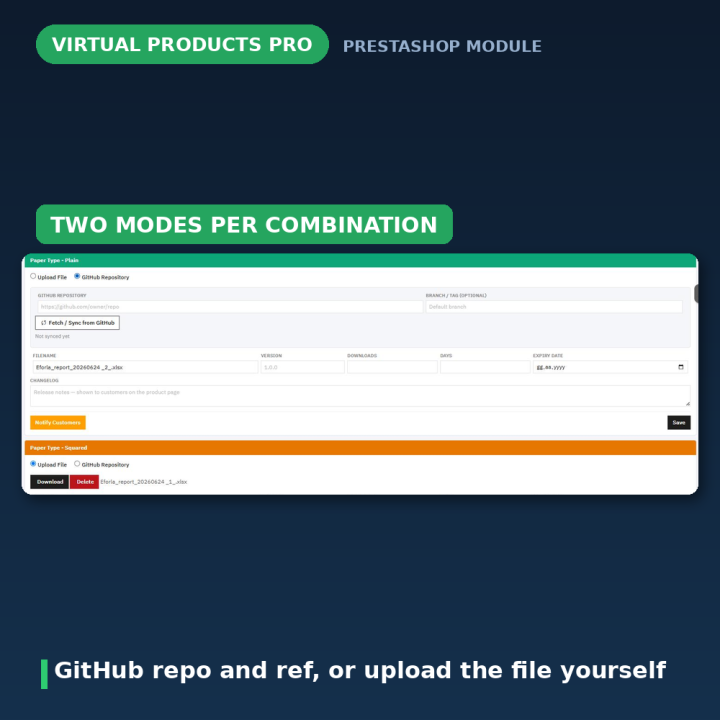 PrestaShop Virtuele Producten Pro - Bestand per combinatie