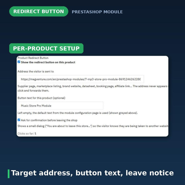 Pulsante Reindirizzamento Prodotto PrestaShop - Link Esterni