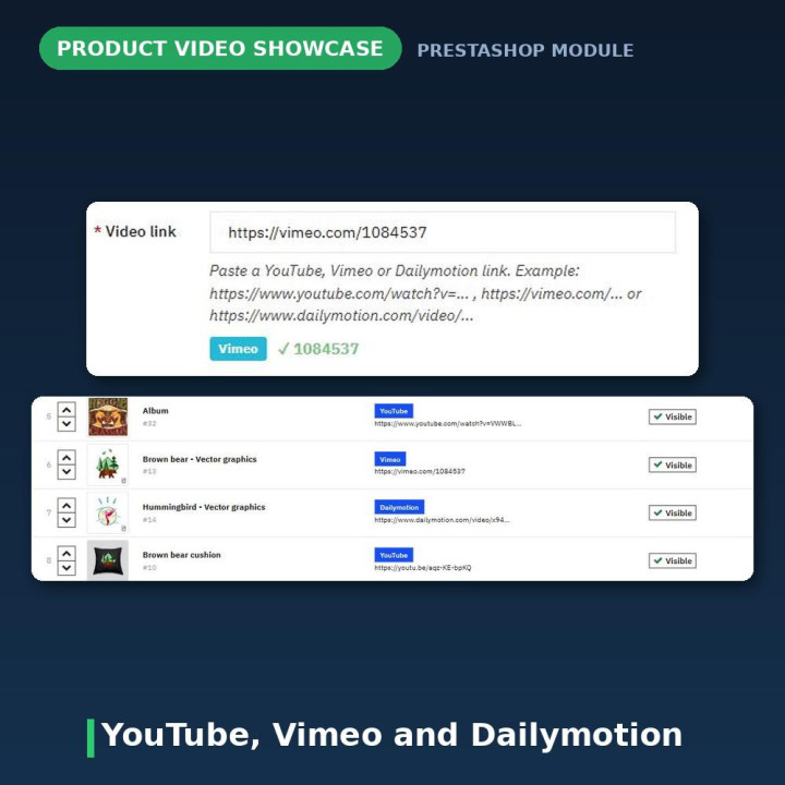 Slider vidéo produit PrestaShop - YouTube, Vimeo, lightbox