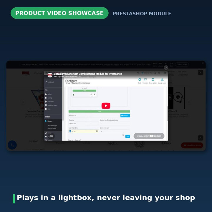 Slider de Vídeos de Produto PrestaShop - YouTube, Vimeo