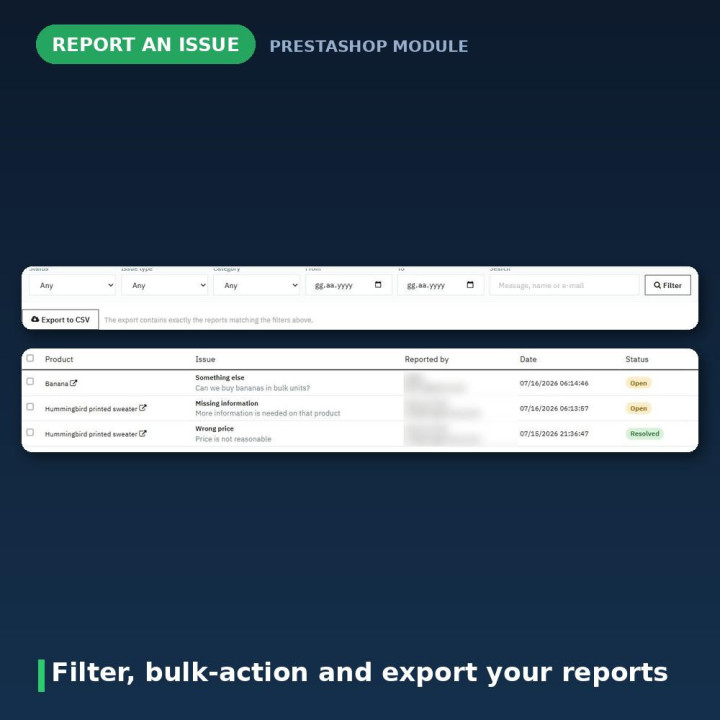 PrestaShop Problem melden - Feedback-Button für Produktseiten