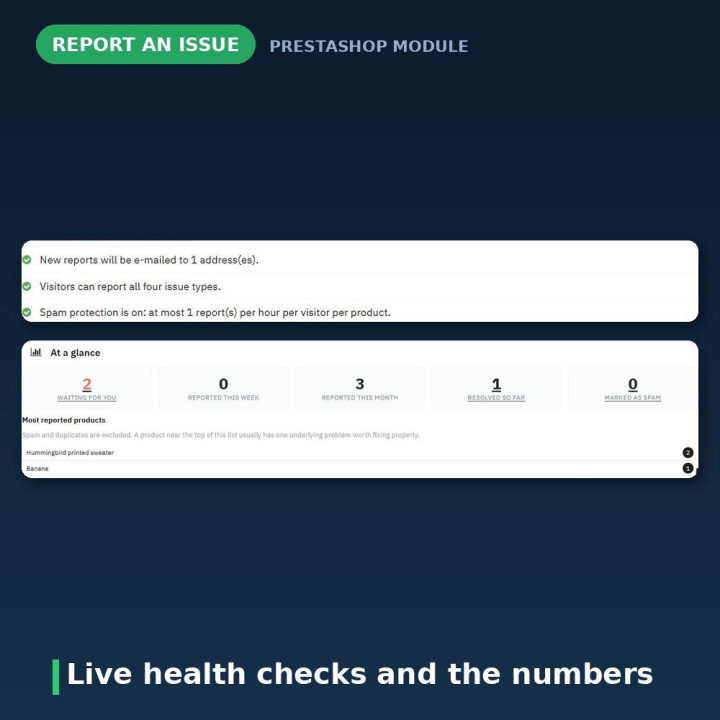 Reportar um problema PrestaShop - Avisos de clientes