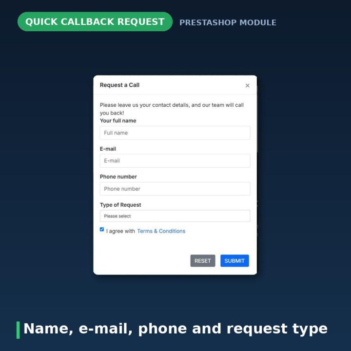 Pulsante e modulo Ti richiamiamo per PrestaShop, senza CAPTCHA