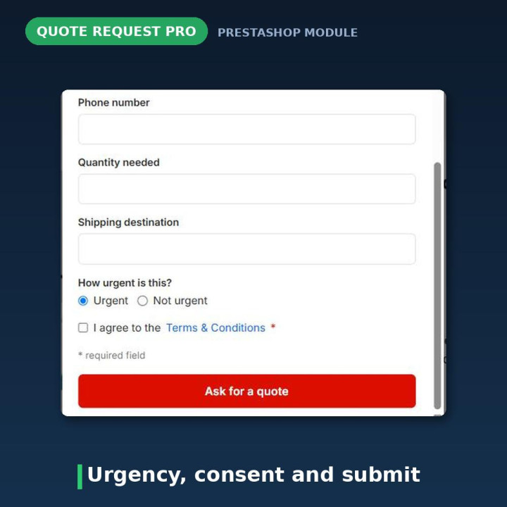 Prijsaanvraagformulier voor PrestaShop - Vraag om een prijs