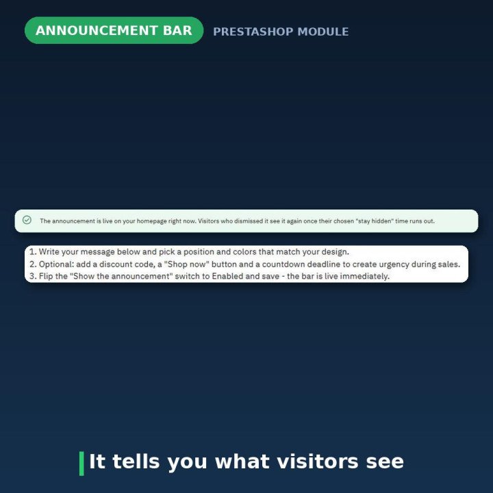 Barra de anuncios y cuenta atrás para PrestaShop
