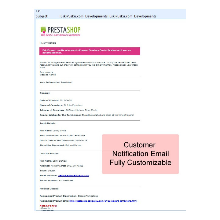 Prestashop Funeral Services Quote