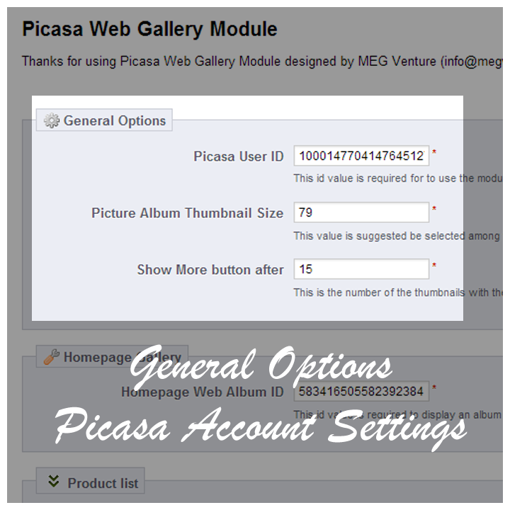Prestashop Picasa Responsive Web Picture Gallery for Prestashop