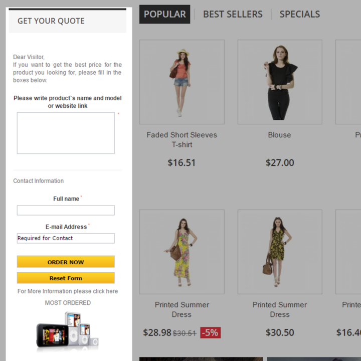 Prestashop Price and Order - Column Quote Form Module - Developed by MEG Venture