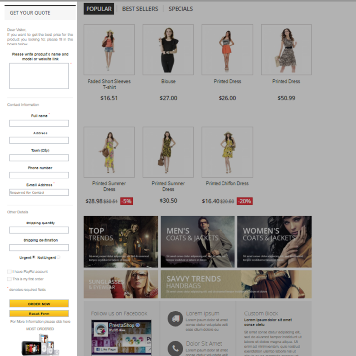 Prestashop Price and Order - Column Quote Form Module - Developed by MEG Venture