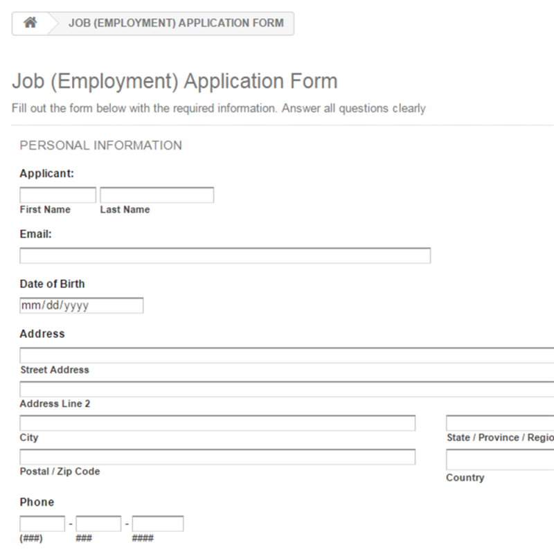 Job application form. Application form for Employment. Employment application form English.