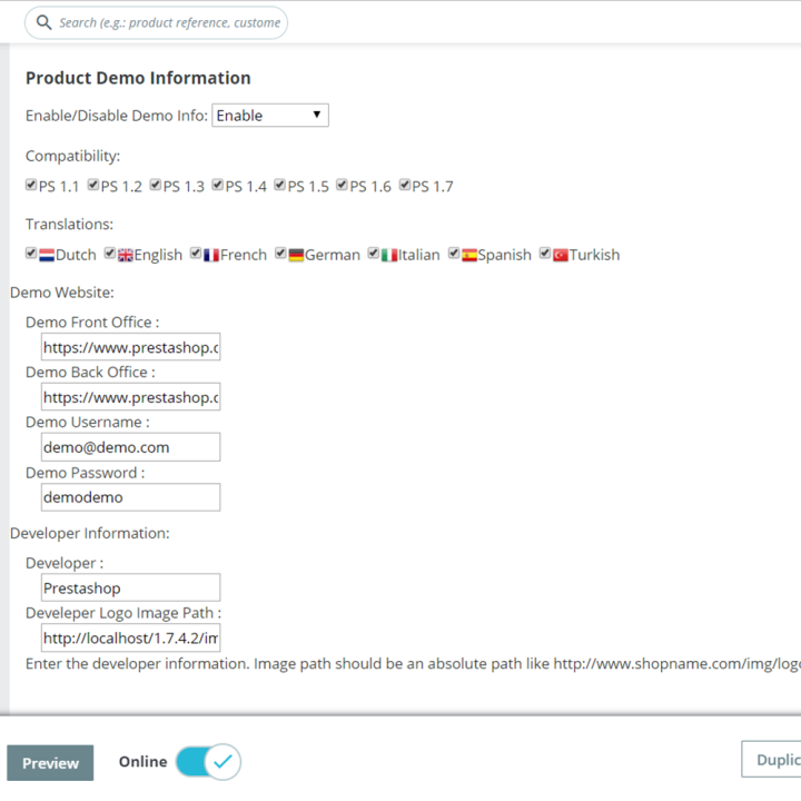 Product Demo for Prestashop Developers Module - MEG Venture