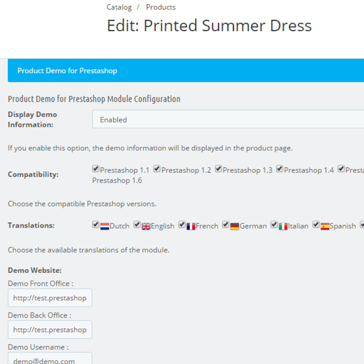 Product Demo for Prestashop Developers Module - MEG Venture