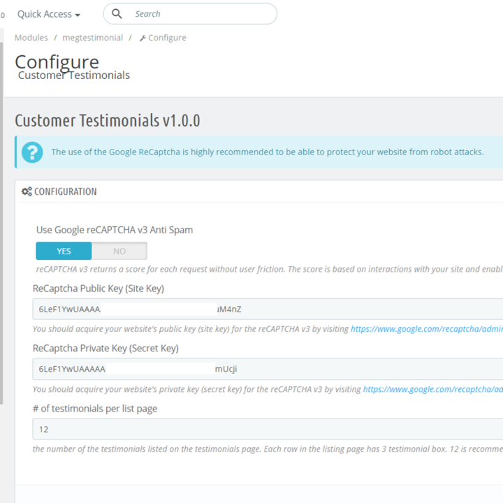 Customer Testimonials with Anonymous Profiles Module for Prestashop