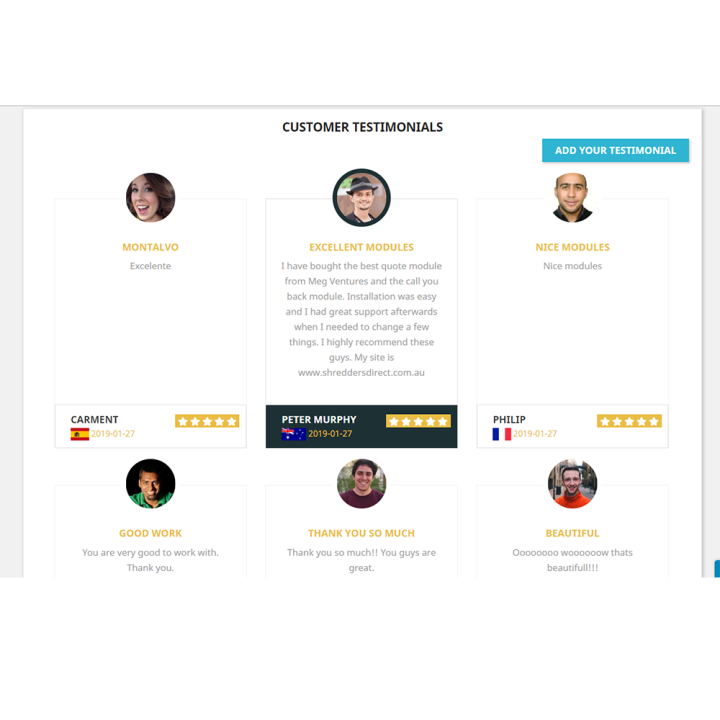 Customer Testimonials with Anonymous Profiles Module for Prestashop