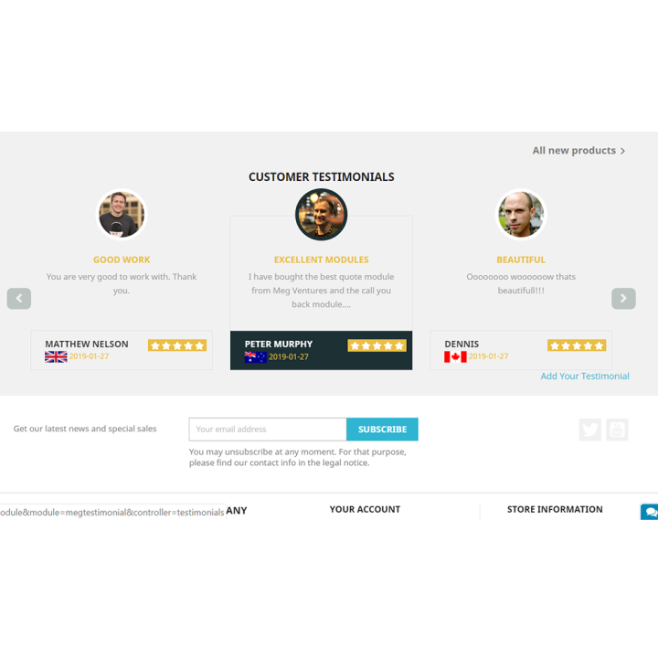 Customer Testimonials with Anonymous Profiles Module for Prestashop