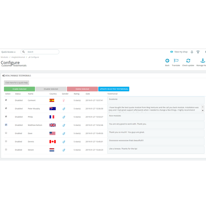 Customer Testimonials with Anonymous Profiles Module for Prestashop