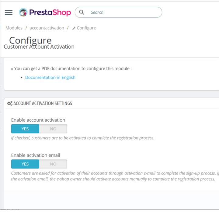 Customer Account Activation and Registration Authorization for Prestashop