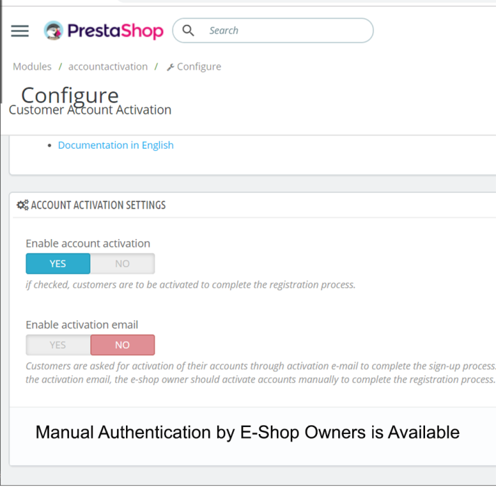 Customer Account Activation and Registration Authorization for Prestashop