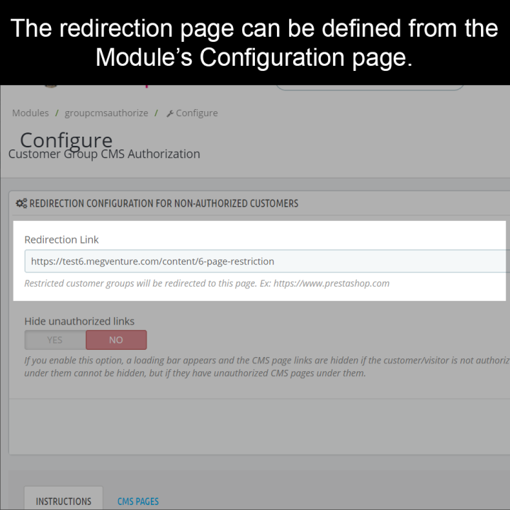 Prestashop Customer Group CMS Authorization Module - by MEG Venture