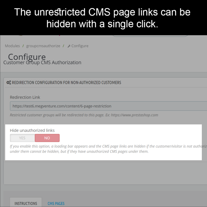 Prestashop Customer Group CMS Authorization Module - by MEG Venture