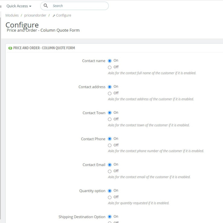 Prestashop Price and Order - Column Quote Form Module - Developed by MEG Venture