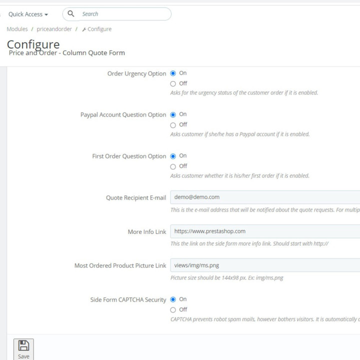 Prestashop Price and Order - Column Quote Form Module - Developed by MEG Venture