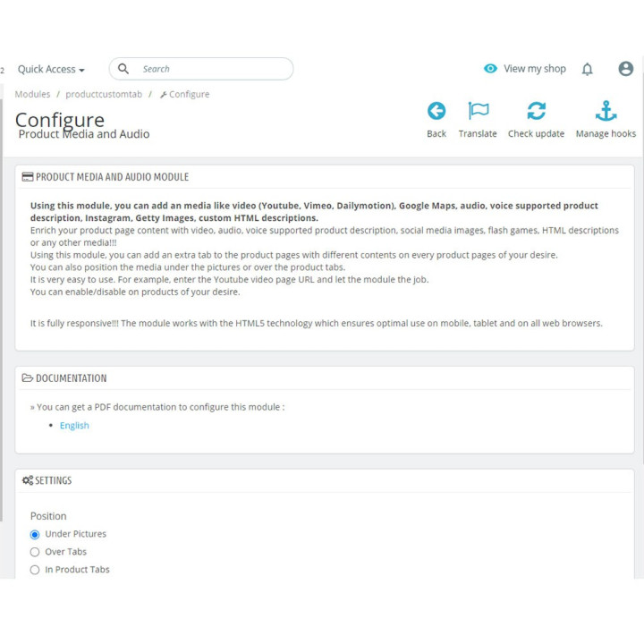 Prestashop Product Media and Audio Module - MEG Venture