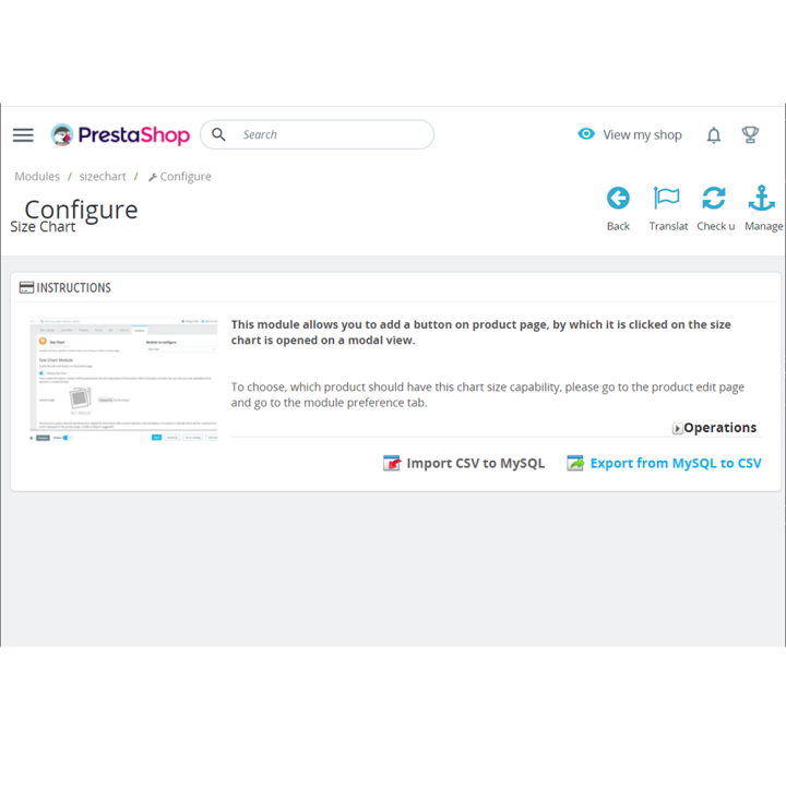 Size Chart Size Guide Module for Prestashop