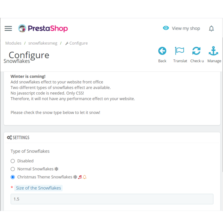 Snowflakes for Prestashop