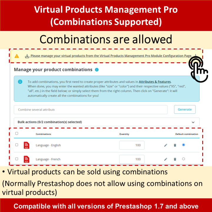 Prestashop Virtual Products Management Pro (Combinations Supported)