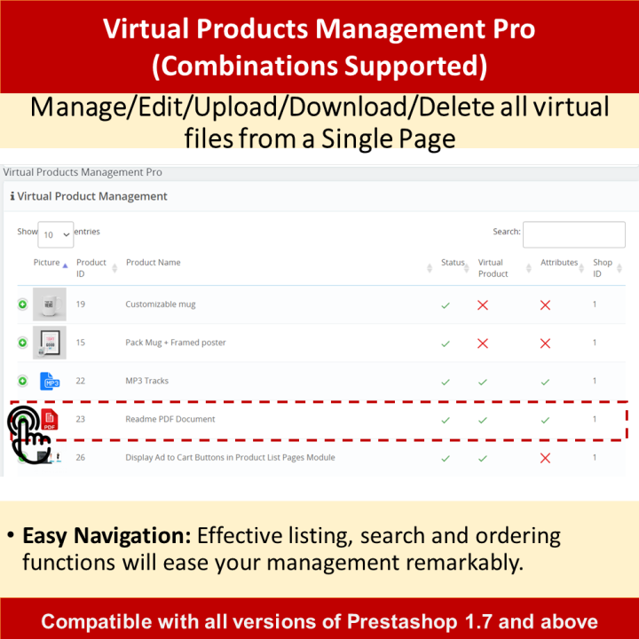 Prestashop Virtual Products Management Pro (Combinations Supported)